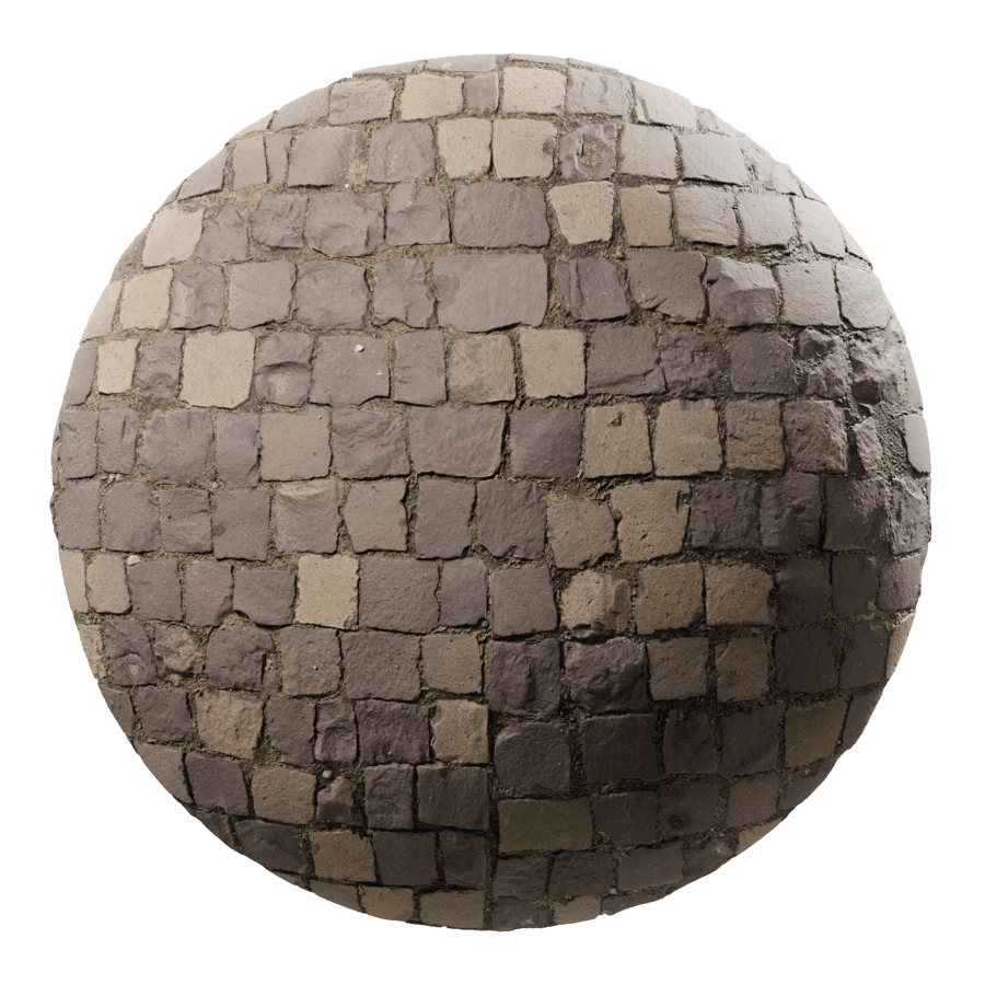 Weeds on Worn Cobblestone Texture