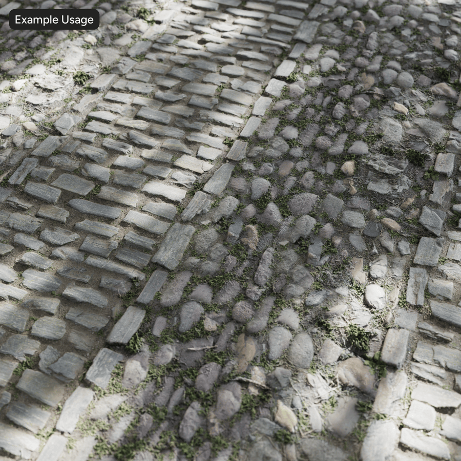 Grass Pathway on Cobblestone Paver Texture