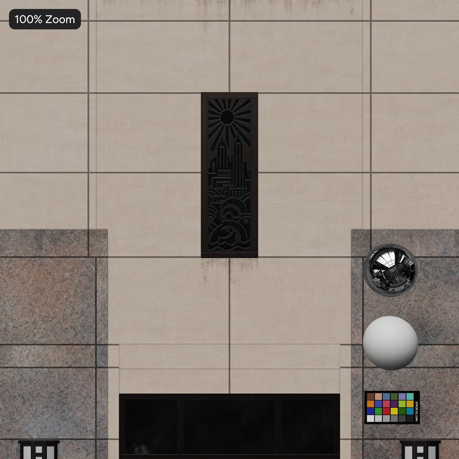 Art Deco Facade Stone Cladding Aerial Texture, Cream and Grey