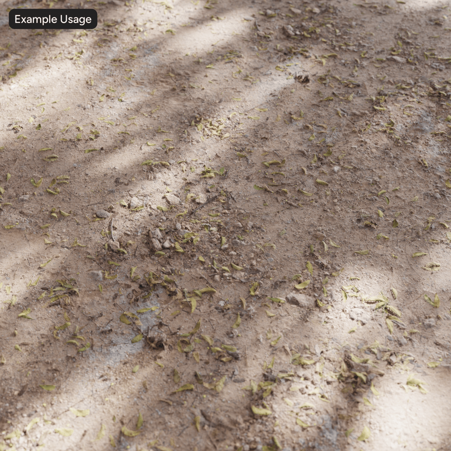 Dry Earth Ground Texture with Fallen Leaves, Sandy Tan