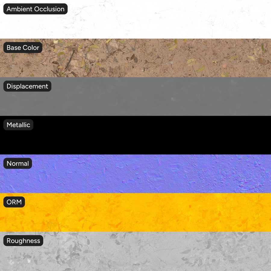 Dry Earth Ground Texture with Fallen Leaves, Sandy Tan