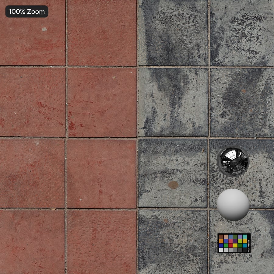 Square Checkerboard Paver Texture, Red and Grey