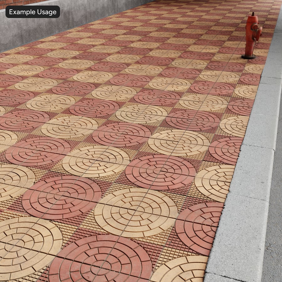 Tekstur Paving Beton Pola Melingkar, Merah dan Krem