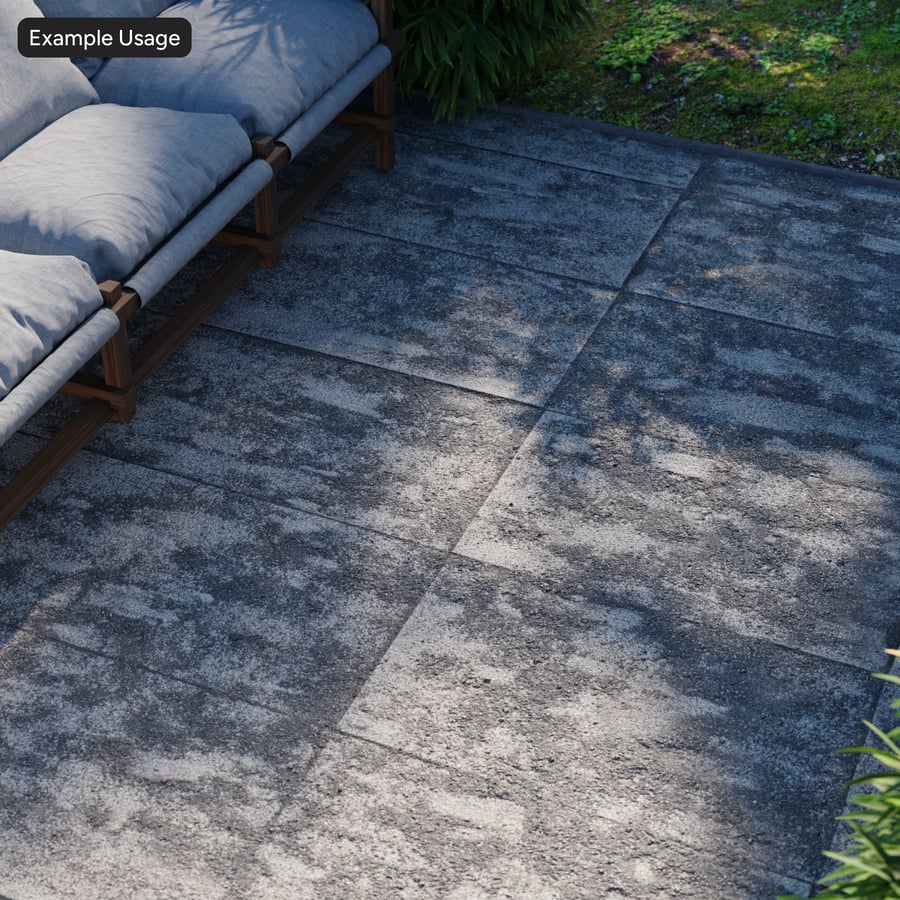 Texture de pavé en pierre à agrégats poussiéreux, gris et noir