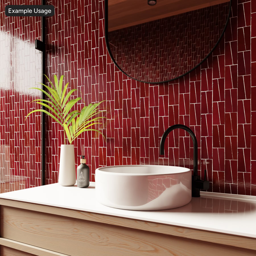 Zellige Trapezoidal Textura Azulejos Brillantes, Rojo