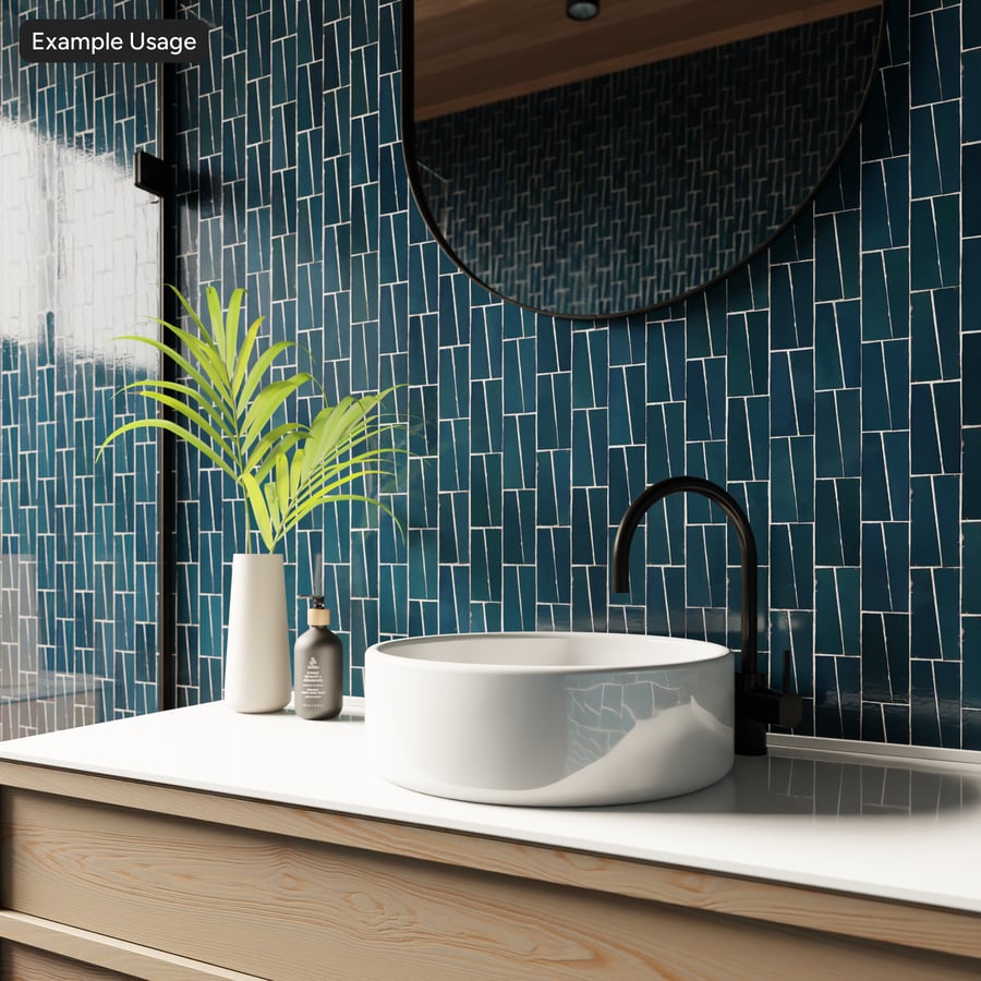 Trapezoidal Zellige Glossy Tile Texture, Blue