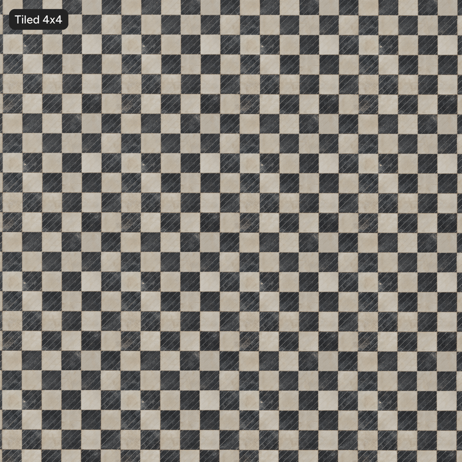 Tekstur Paving Semen Cetak Motif Kotak-kotak, Abu-abu dan Hitam
