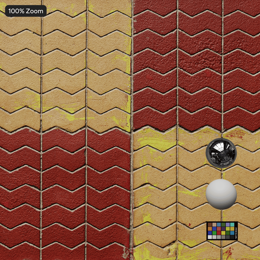 Zigzag Paver Texture, Red Yellow Checkered