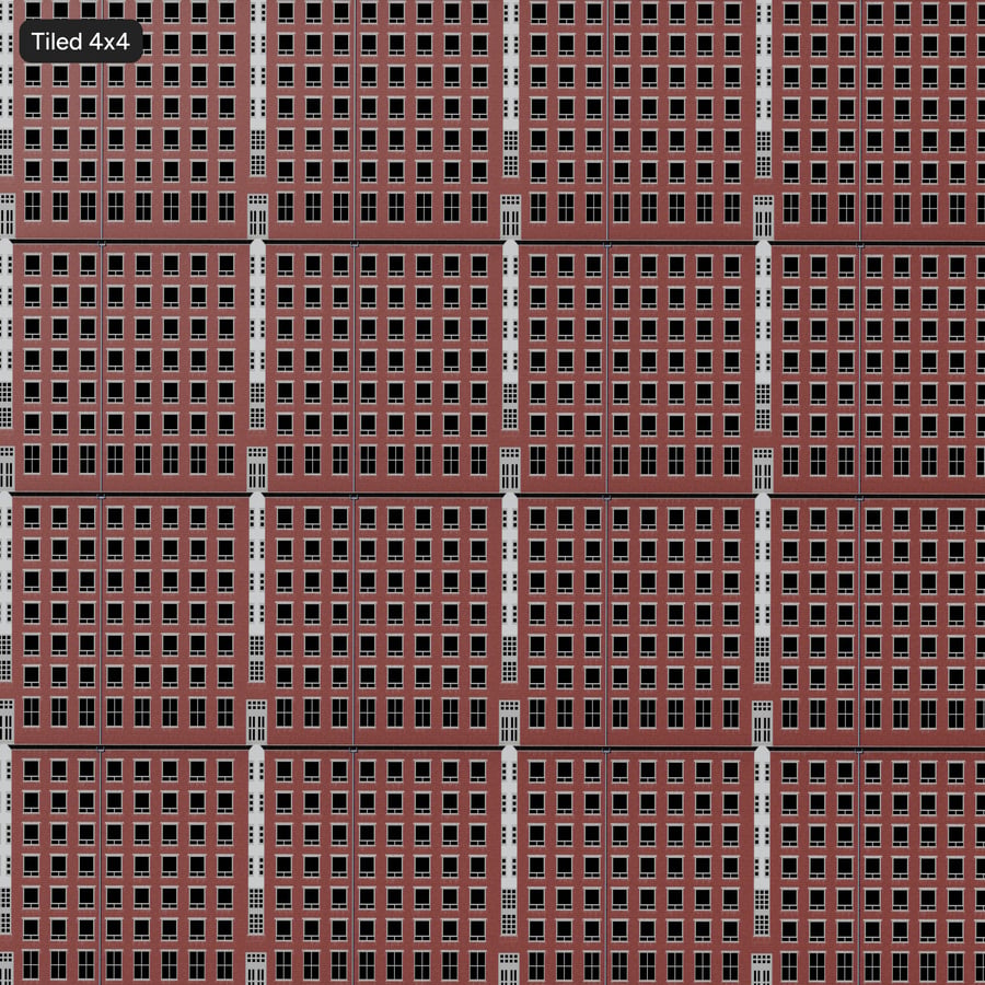 Modern Brick Building Facade Wall Aerial Texture, Red