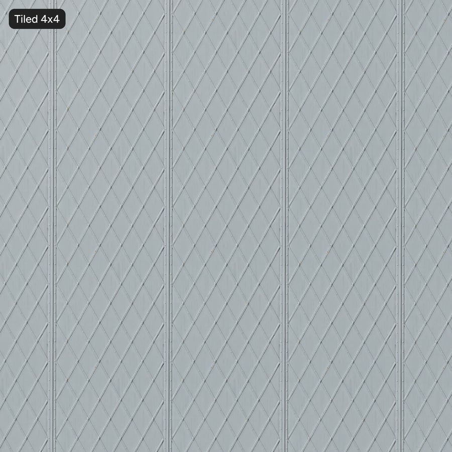 Texture di cancello in acciaio a fasce con motivo a diamante rivettato, grigio pallido