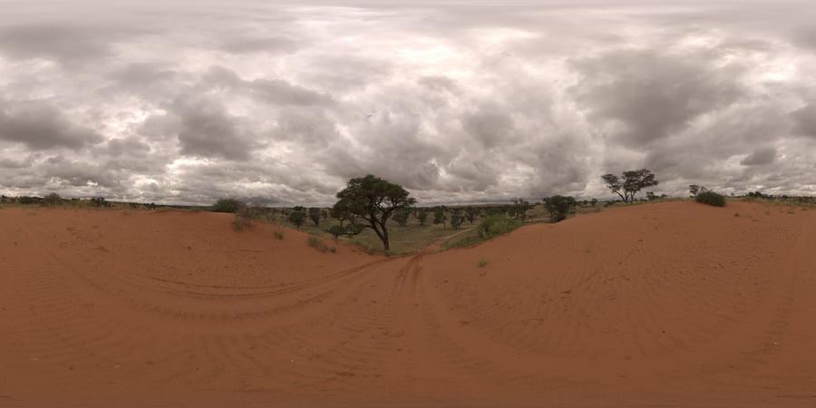 HDRI de duna do deserto de Kalahari nublado, areia vermelha