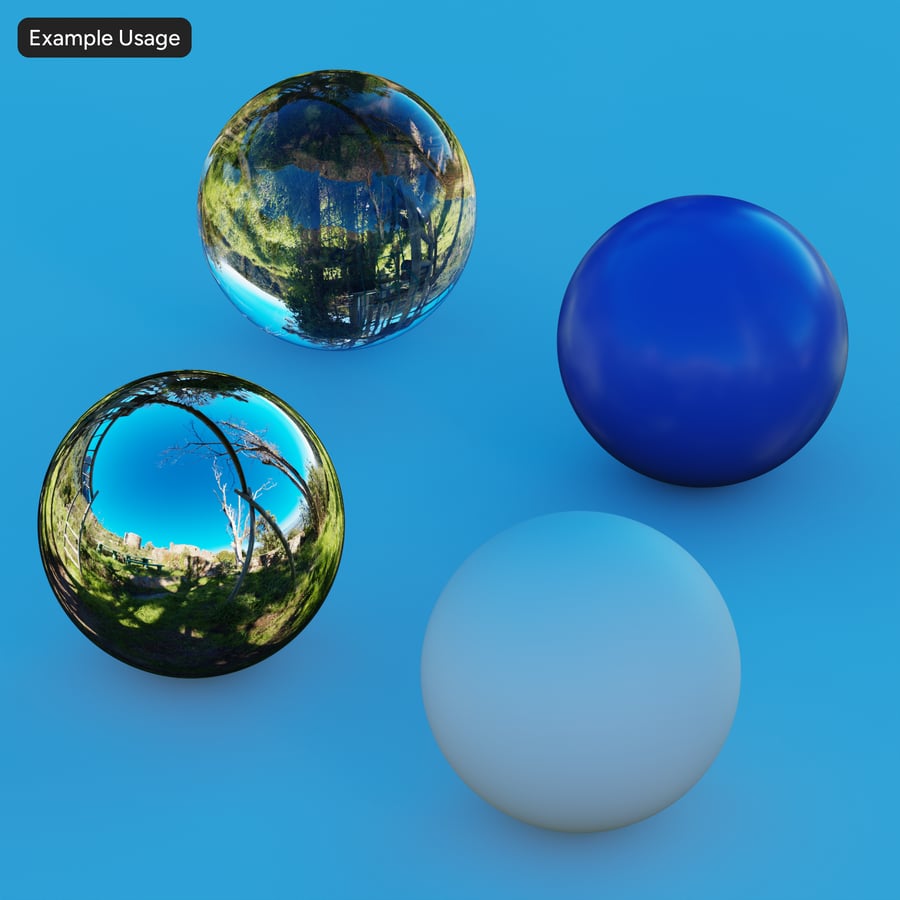 HDRI руин на склоне горного парка, ясный полдень