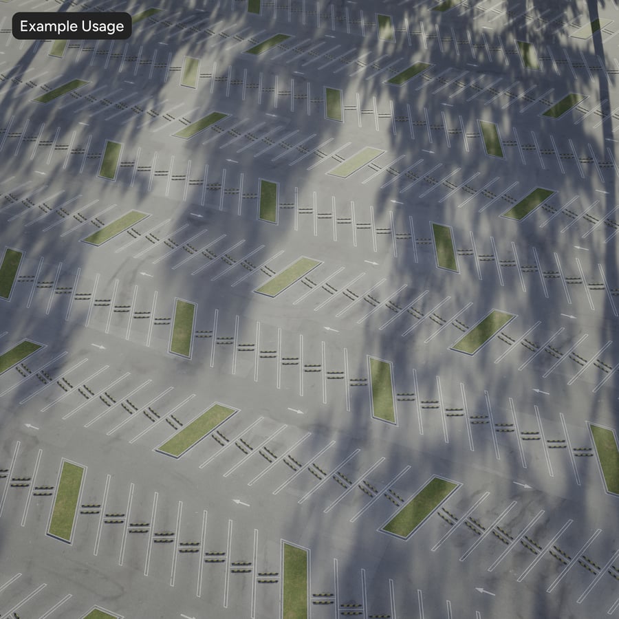Diagonal Parking Lot Asphalt Texture with Grass Medians