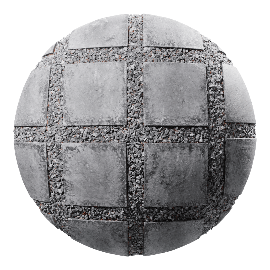 Square Stepping Slab and Gravel Patio Paving Texture, Grey