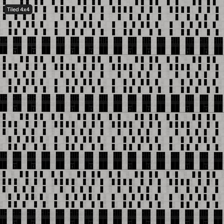 Textura contemporânea de fachada modular em pedra e concreto, cinza