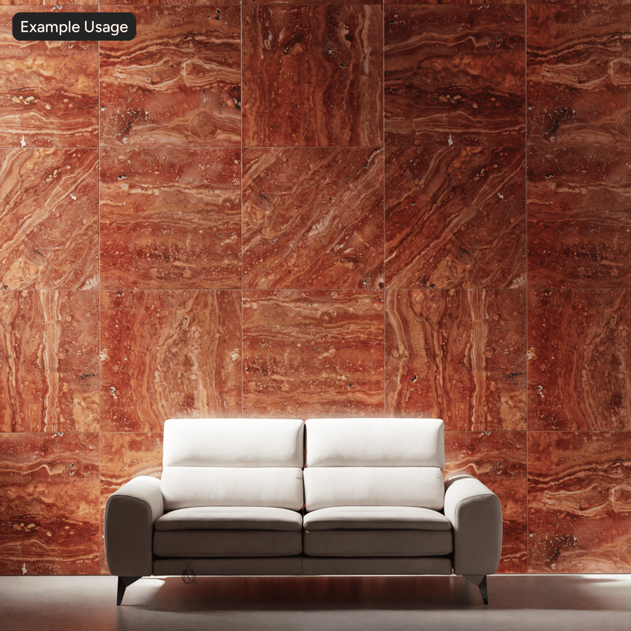 Textura de pared de piedra de travertino pulido, rojo