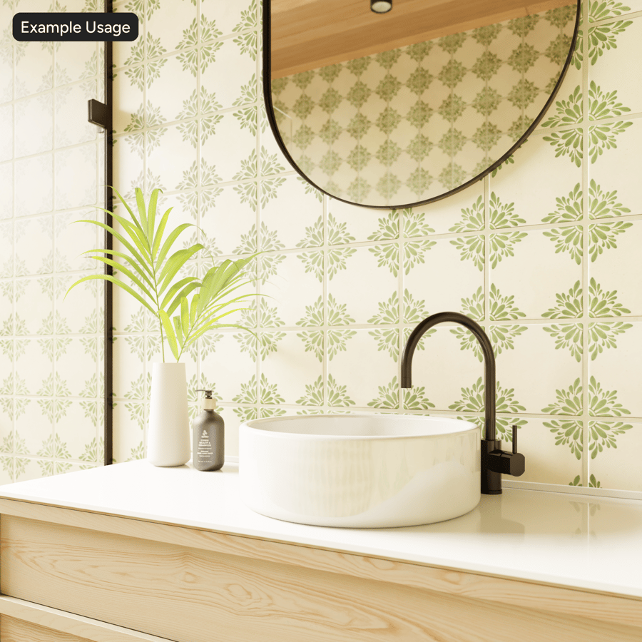 Botanical Patterned Ceramic Tile Texture, Green
