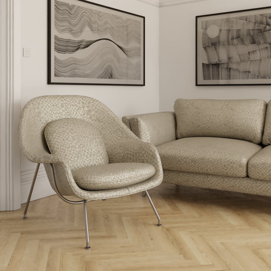 Textura čalounické látky s geometrickým vzorem, béžová