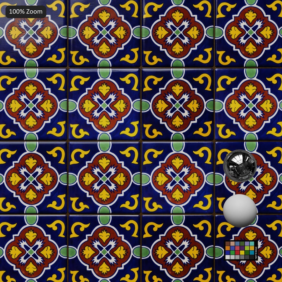 Geometric Talavera Ceramic Square Tile Texture, Blue