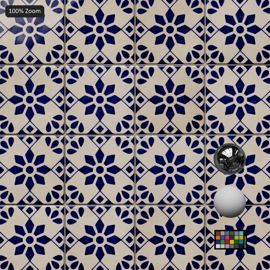 Textura de azulejo de cerámica Talavera floral, blanco y azul