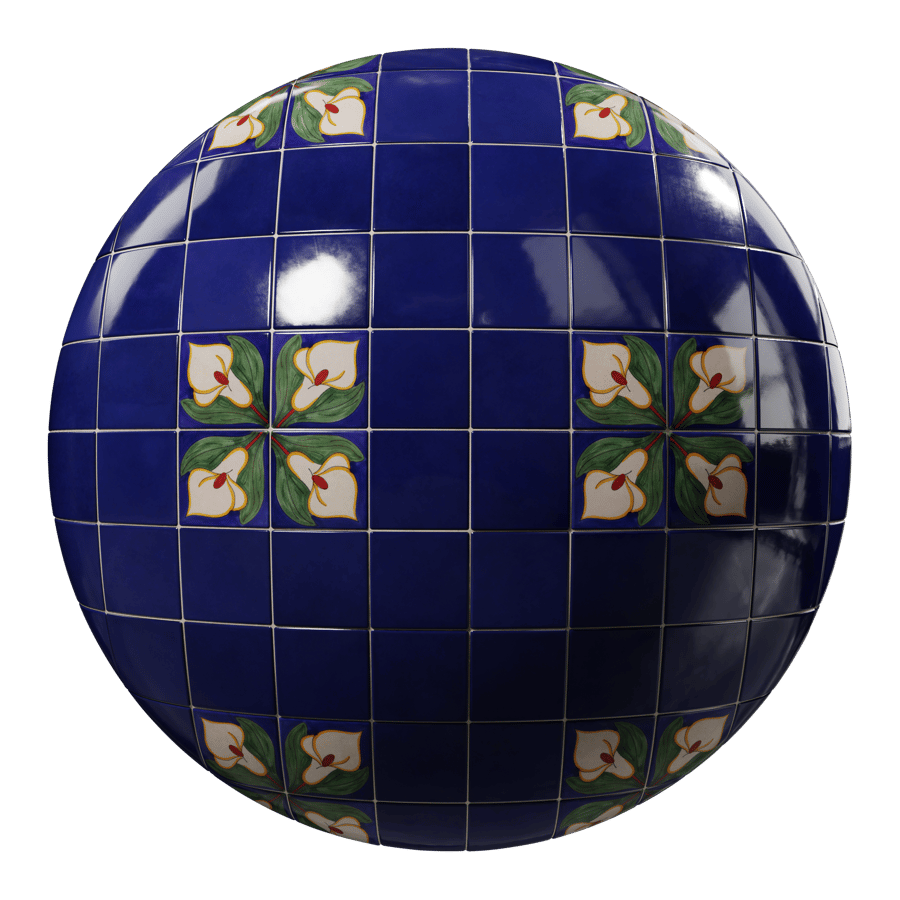 Floral Talavera Ceramic Tile Texture, Blue