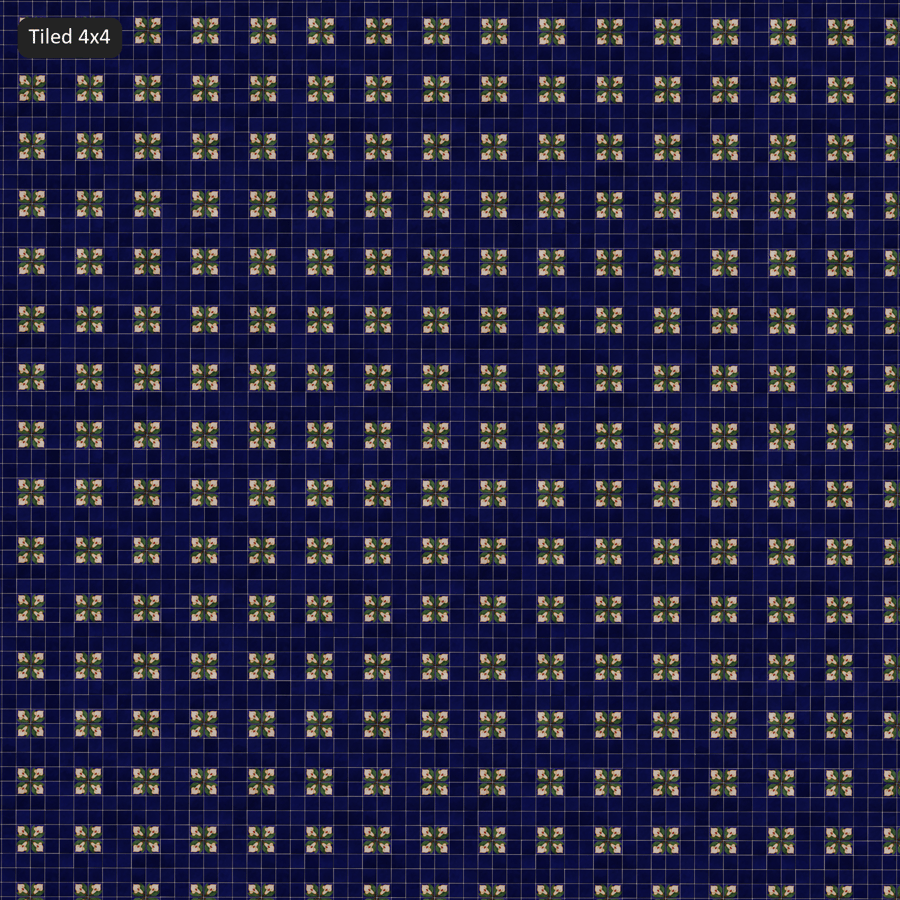 Floral Talavera Ceramic Tile Texture, Blue