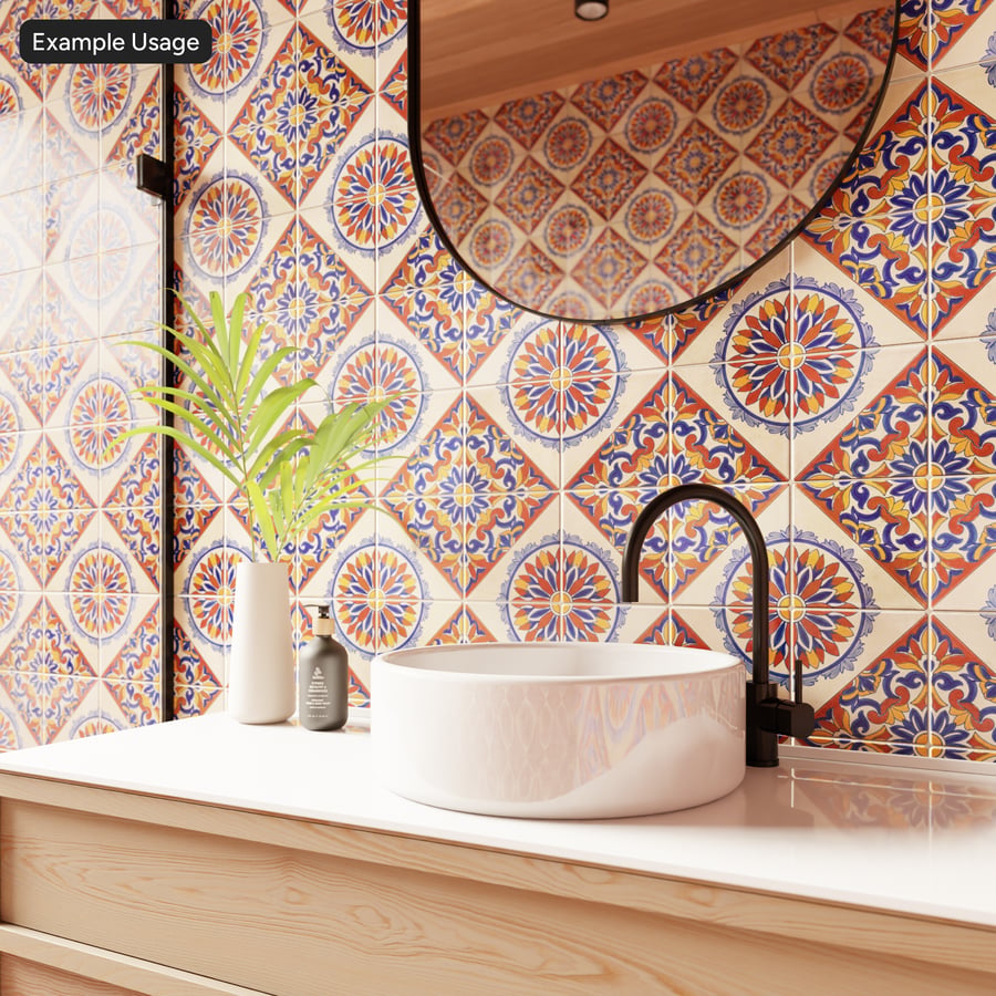 Decorative Talavera Ceramic Tile Texture, Multicolored