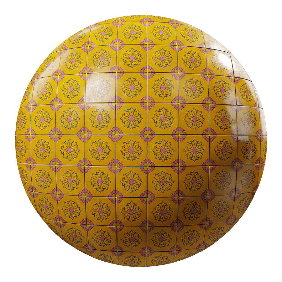 Floral Patterned Ceramic Talavera Tile Texture, Yellow