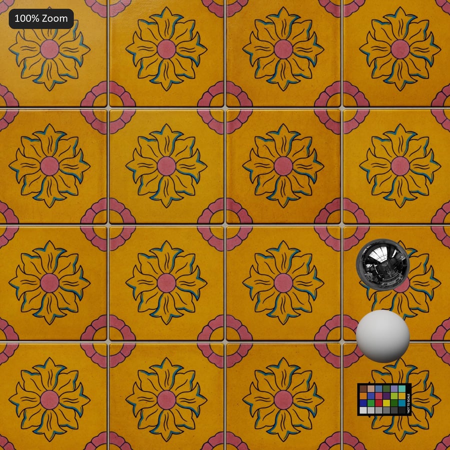Floral Patterned Ceramic Talavera Tile Texture, Yellow