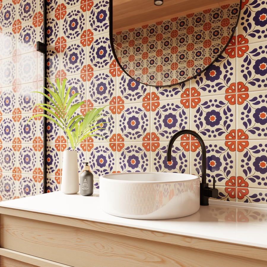 Talavera Patterned Ceramic Glossy Tile Texture