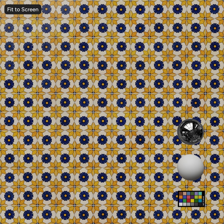 Floral Talavera Ceramic Tile Texture, Blue and Yellow