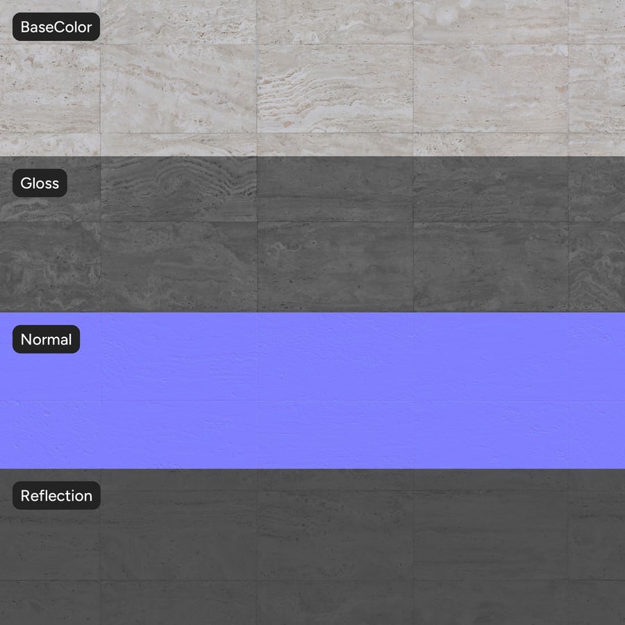 Rectangular Travertine Matte Tile Texture, Gray