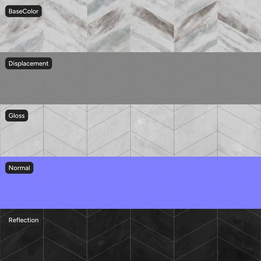Piastrella lucida in marmo Chevron, grigio