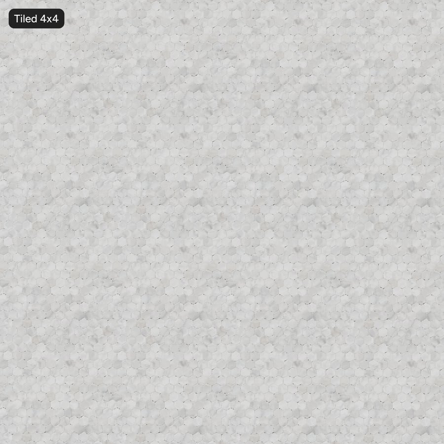Texture di piastrelle esagonali in marmo lucido, bianco scuro