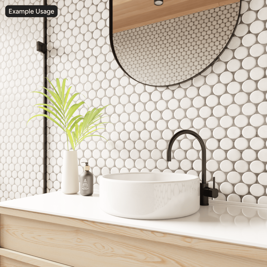 Penny Round Ceramic Glossy Tile Texture, White Silver