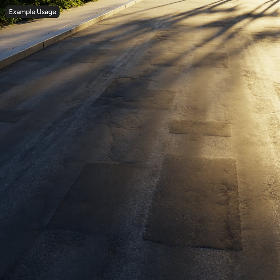 Moderately Worn Single Lane Road Asphalt Texture, Grey