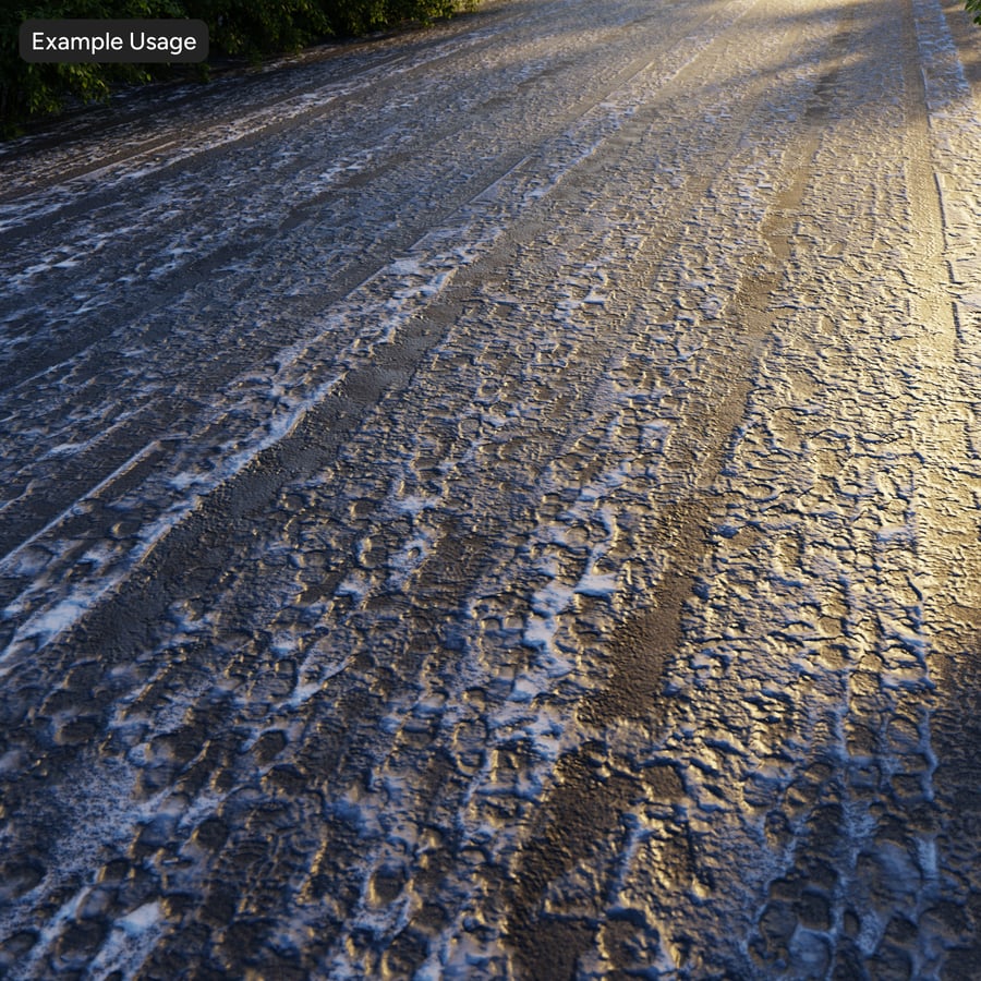 Tracce di pneumatici attraverso la texture della neve che si scioglie