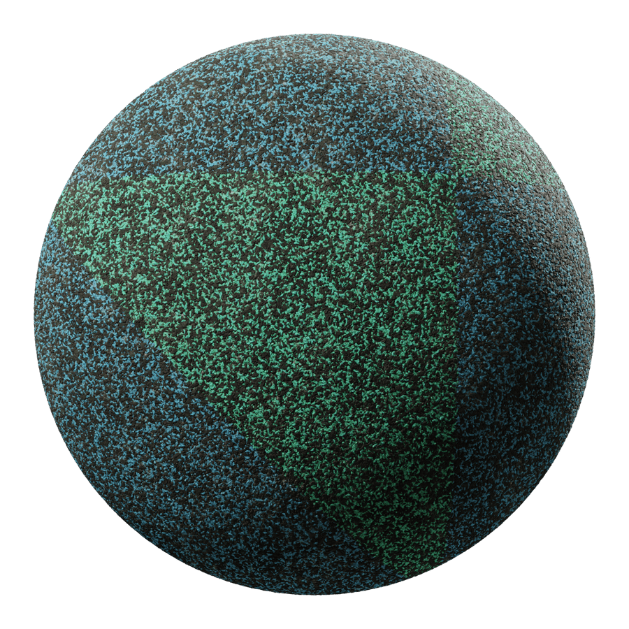 Pacciamatura artificiale in gomma granulosa, verde e blu