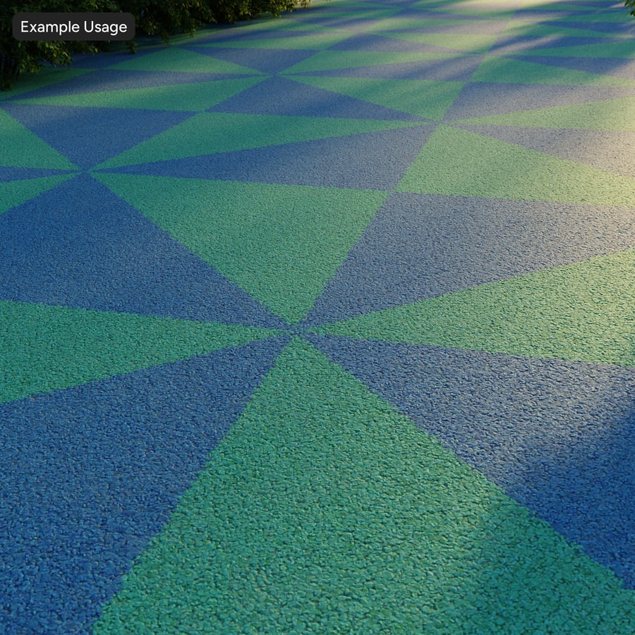 Pacciamatura di gomma con struttura a piastrelle artificiali, verde e blu