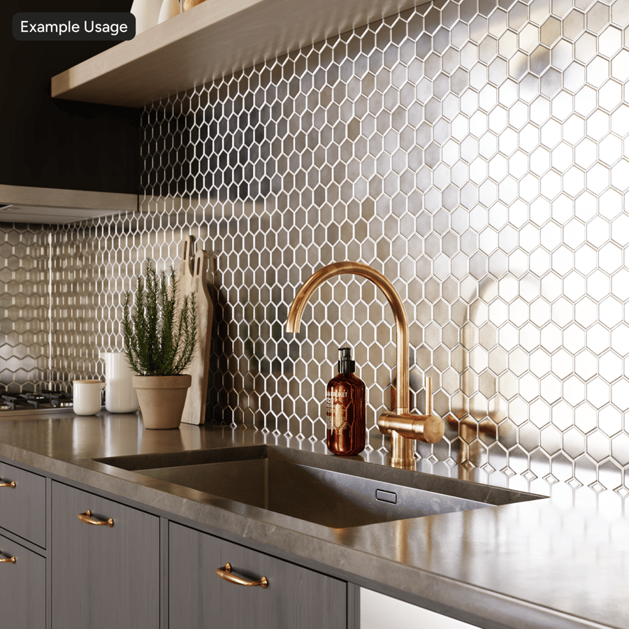 Texture Piastrelle Esagonali in Ceramica Lucida, Argento