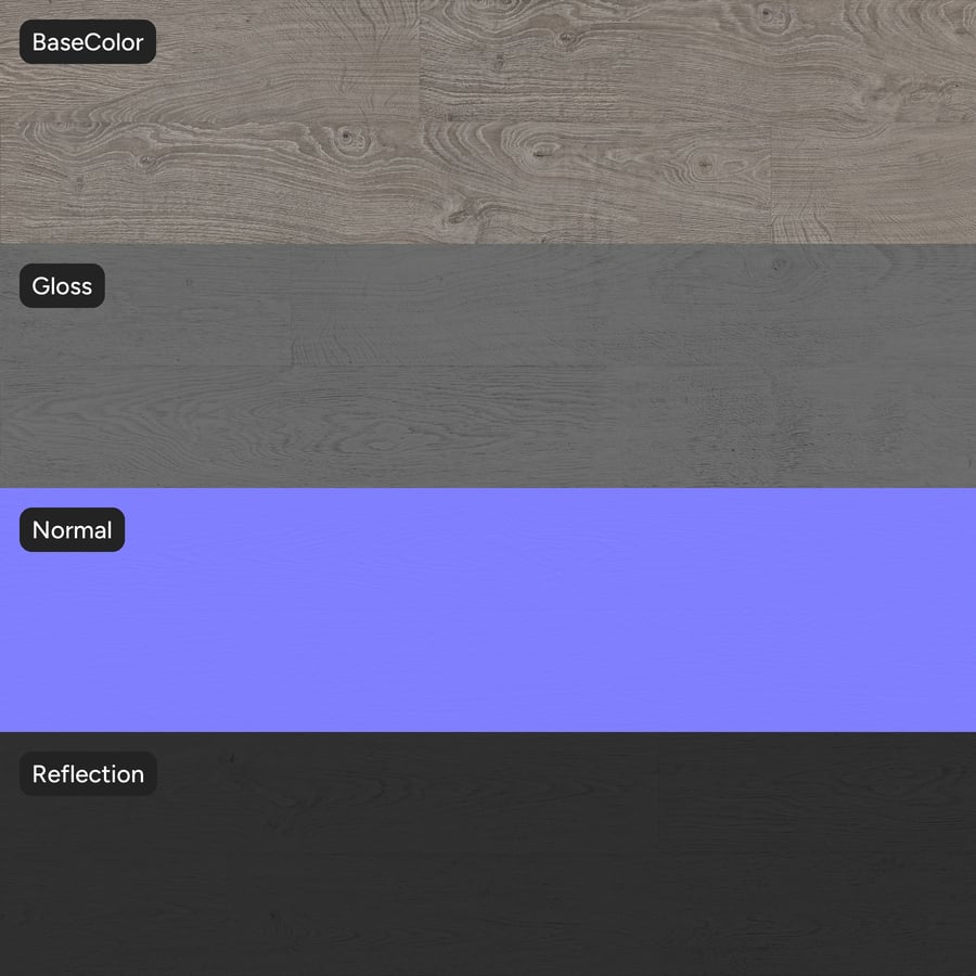 Eiken fineerstructuur, asgrijs, willekeurige combinatie