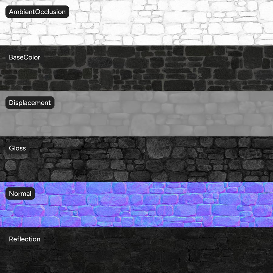 Old Rubble Stone Texture, Faded Black