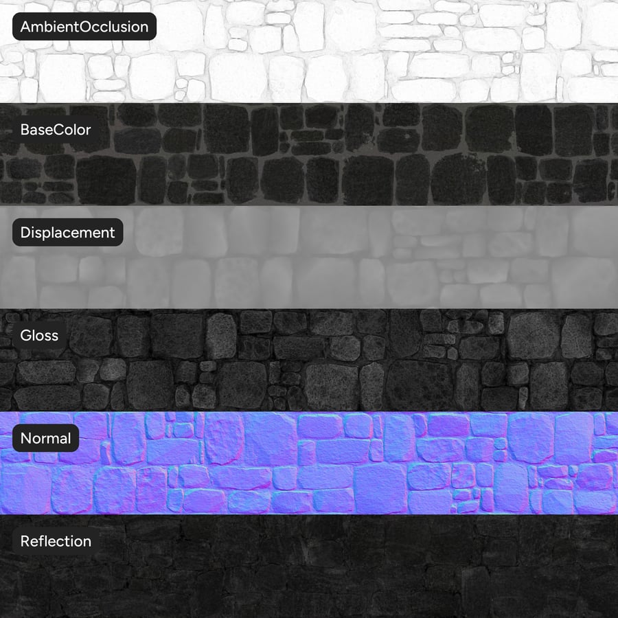 Old Stone Block Wall Texture, Faded Black