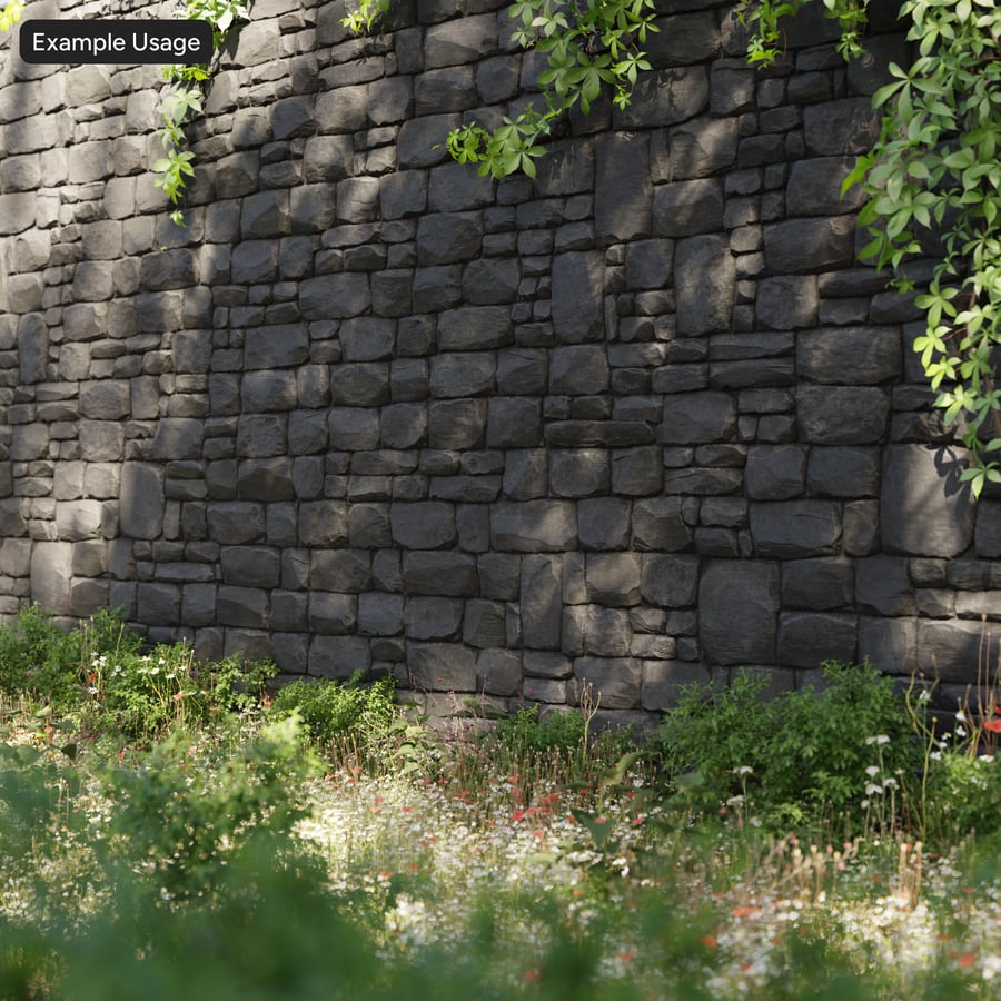 Old Rubble Stone Wall Texture, Black