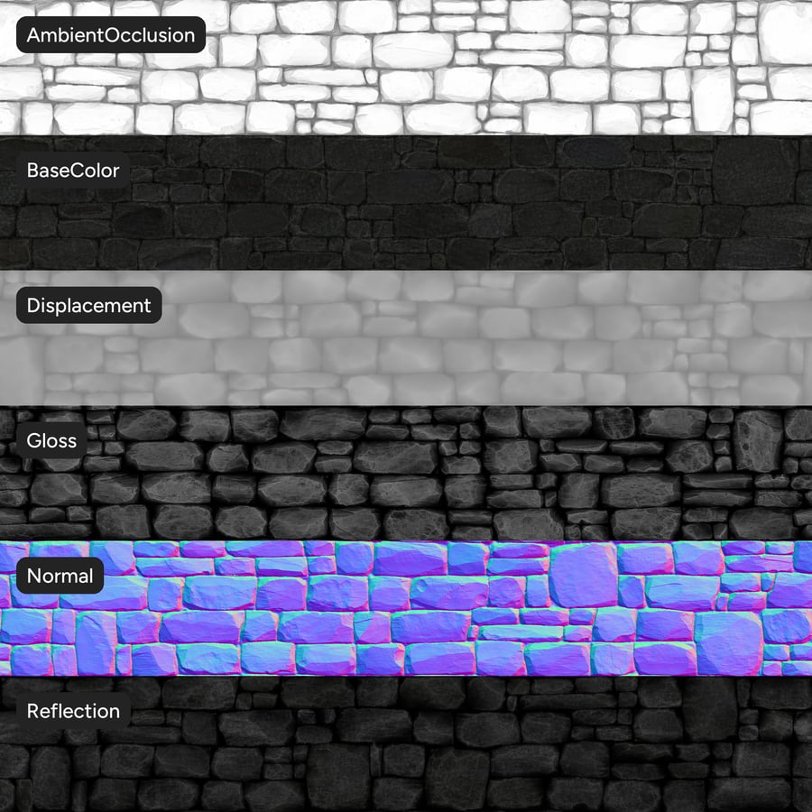 Old Rubble Stone Wall Texture, Black