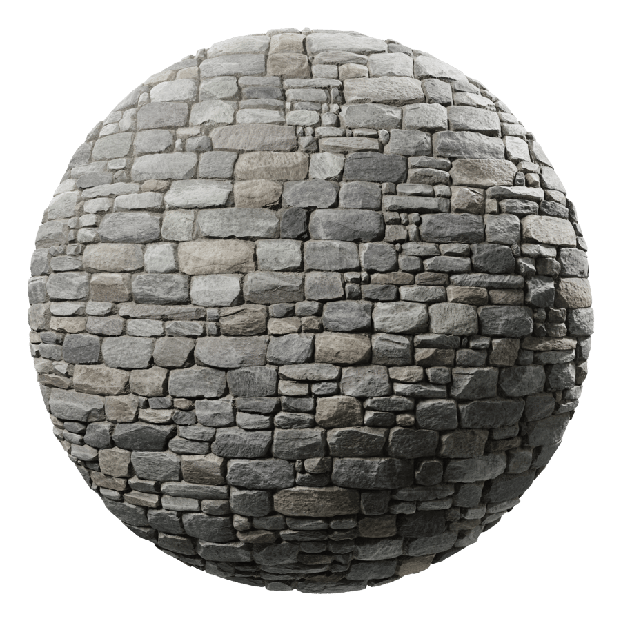 Granite Dry-Stack Stone Wall Texture, Mixed Gray