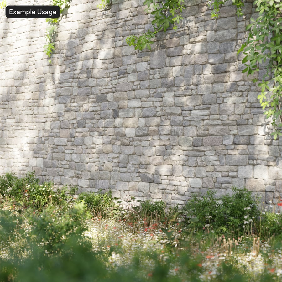 Granite Dry-Stack Stone Wall Texture, Mixed Gray