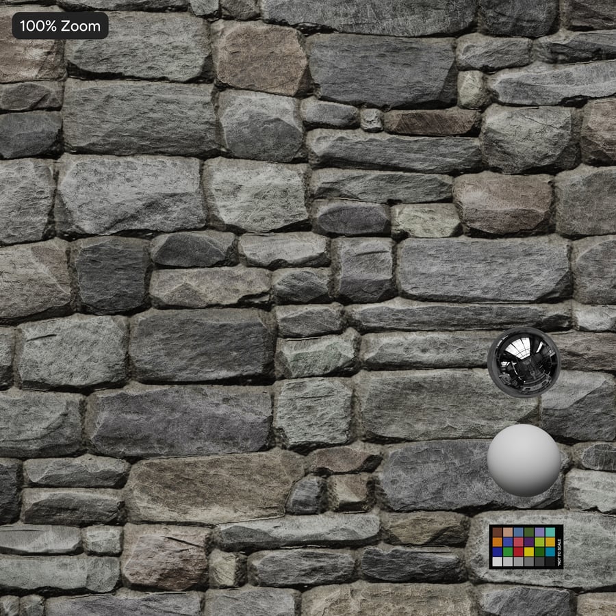 Granite Dry-Stack Stone Wall Texture, Mixed Gray