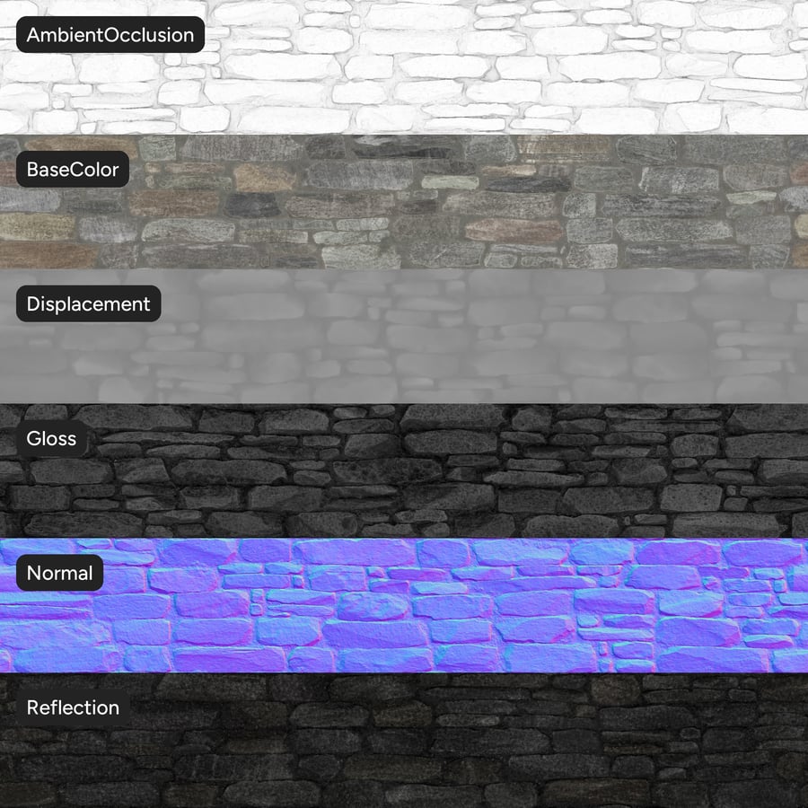 Granite Coursed Rubble Wall Texture, Mixed Gray