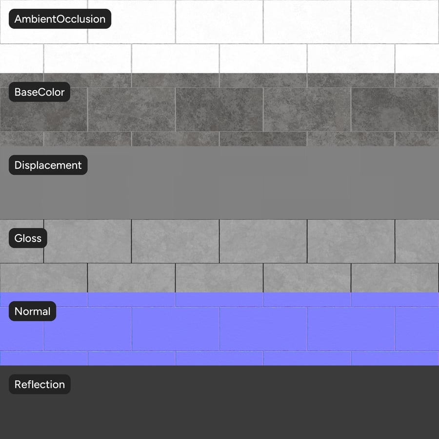 Rectangular Offset Ceramic Matte Tile Texture, Misty Grey